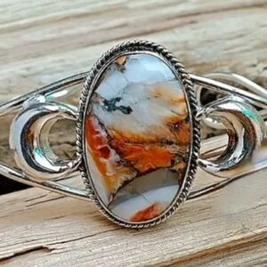New Orange White Southwestern Hippie Chic Turquoise Cuff Silver Bracelet-(#0177)